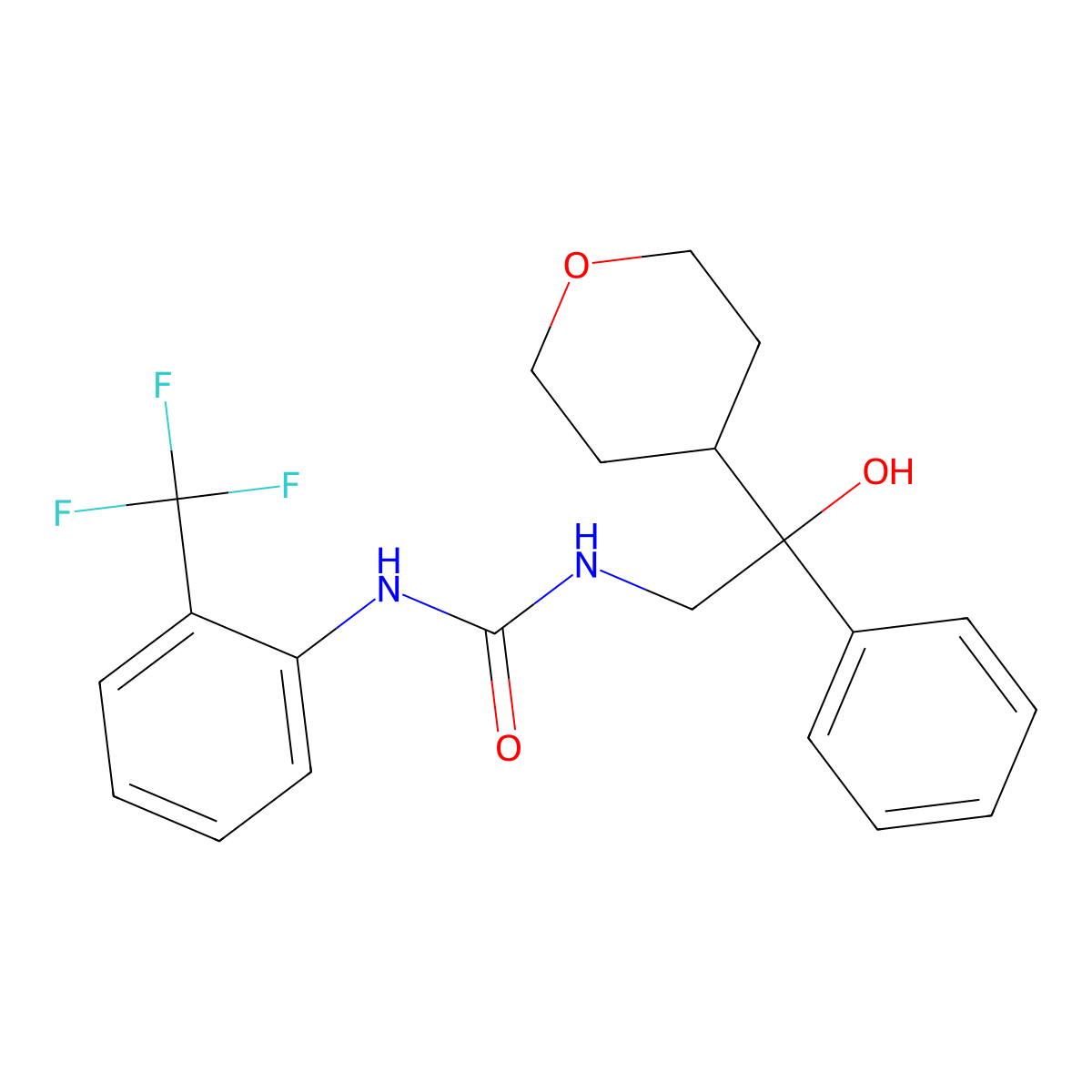 1-[2-Hydroxy-2-(oxan-4-yl)-2-phenylethyl]-3-[2-(trifluoromethyl)phenyl]urea molecular structure, CAS 2097931-81-0