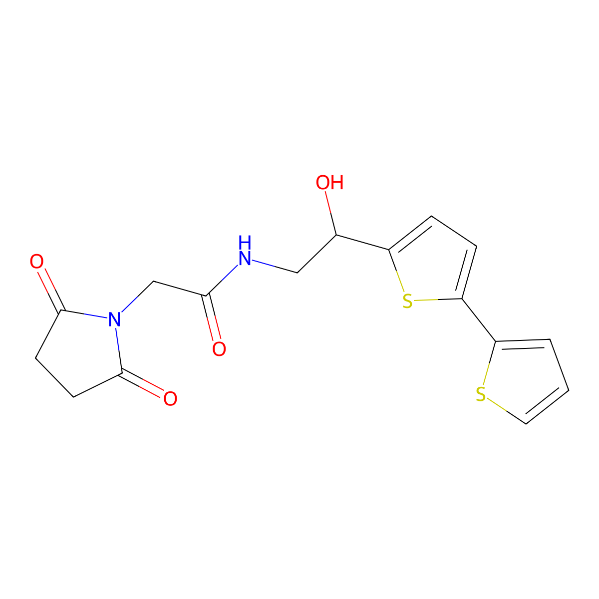 N-(2-{[2,2'-bithiophene]-5-yl}-2-hydroxyethyl)-2-(2,5-dioxopyrrolidin-1-yl)acetamide molecular structure, CAS 2097931-89-8