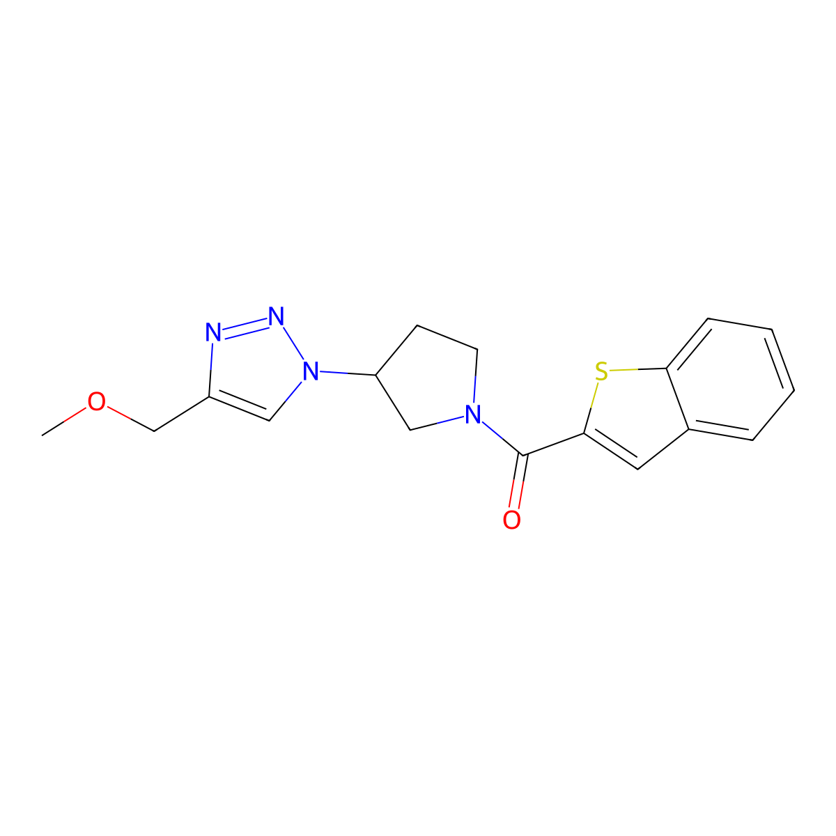 1-[1-(1-benzothiophene-2-carbonyl)pyrrolidin-3-yl]-4-(methoxymethyl)-1H-1,2,3-triazole molecular structure, CAS 2097931-91-2
