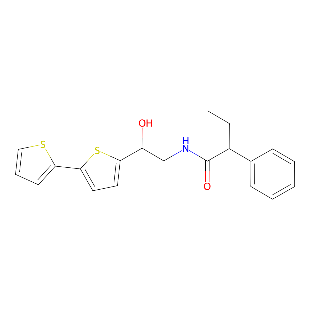 N-(2-{[2,2'-bithiophene]-5-yl}-2-hydroxyethyl)-2-phenylbutanamide molecular structure, CAS 2097931-95-6