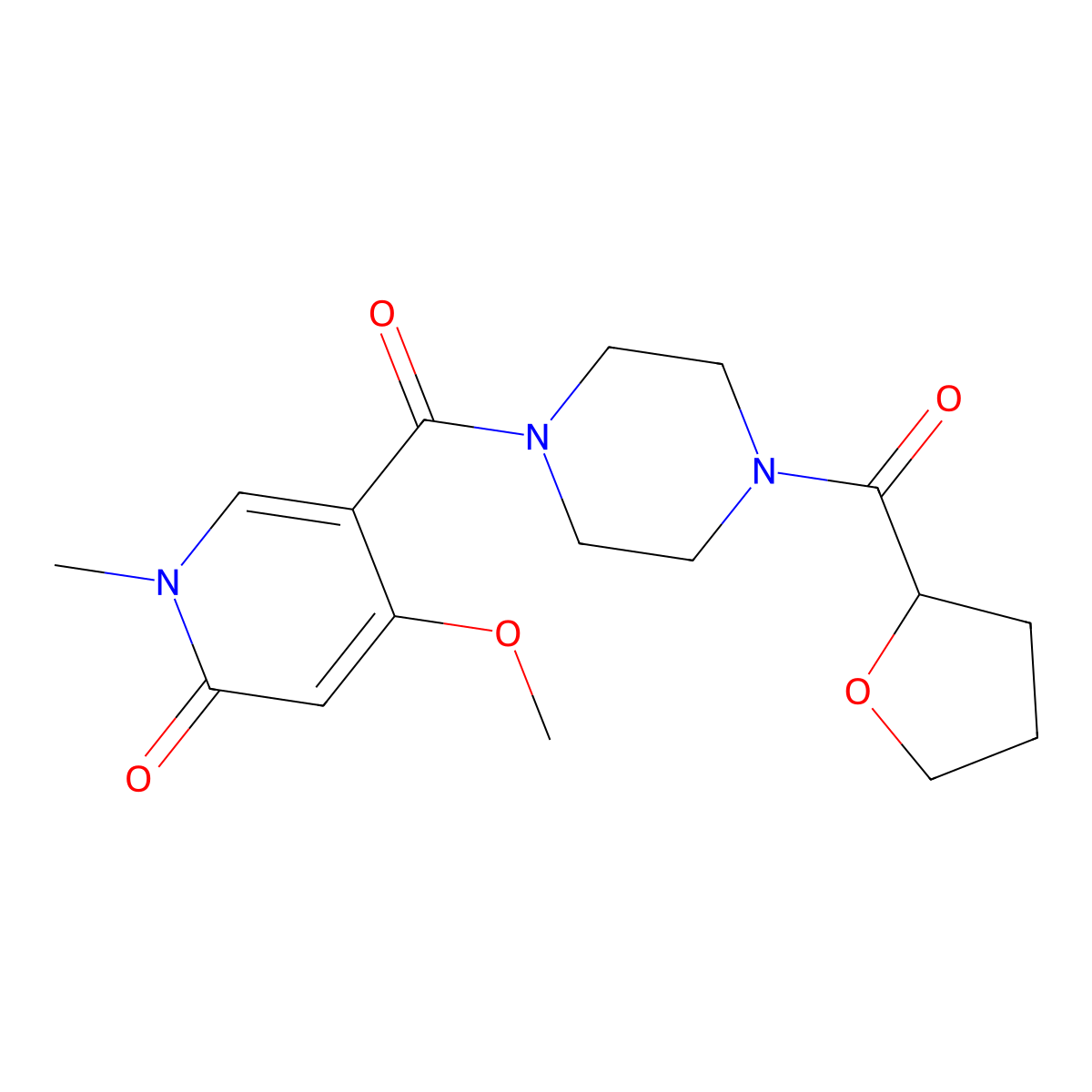 4-Methoxy-1-methyl-5-[4-(oxolane-2-carbonyl)piperazine-1-carbonyl]-1,2-dihydropyridin-2-one molecular structure, CAS 2097931-96-7