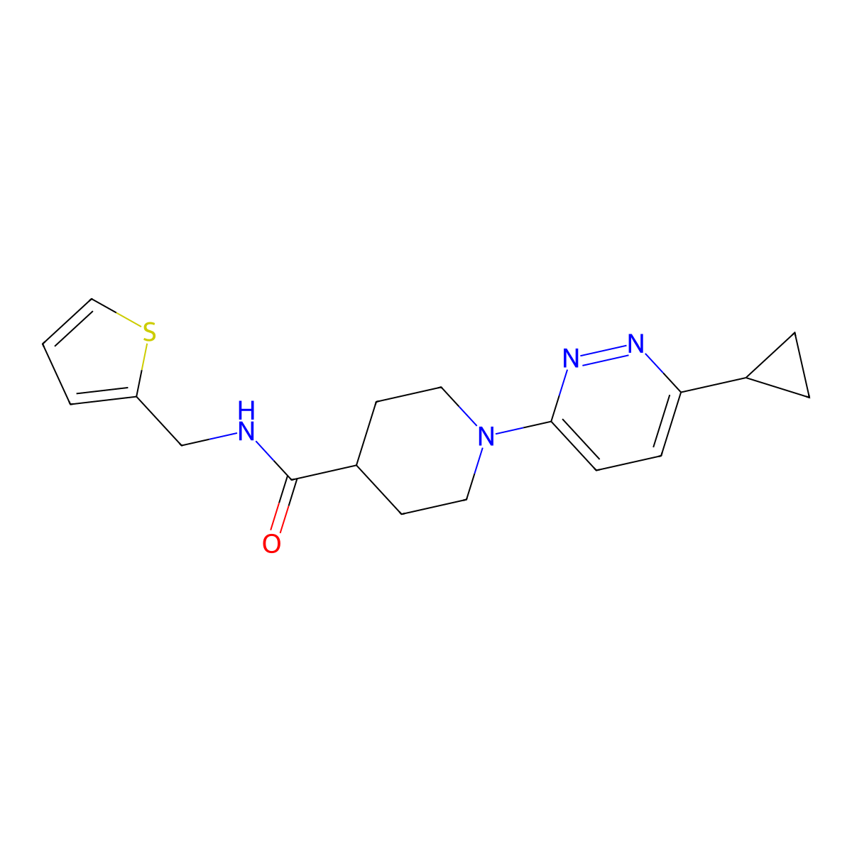 1-(6-cyclopropylpyridazin-3-yl)-N-[(thiophen-2-yl)methyl]piperidine-4-carboxamide molecular structure, CAS 2097931-99-0