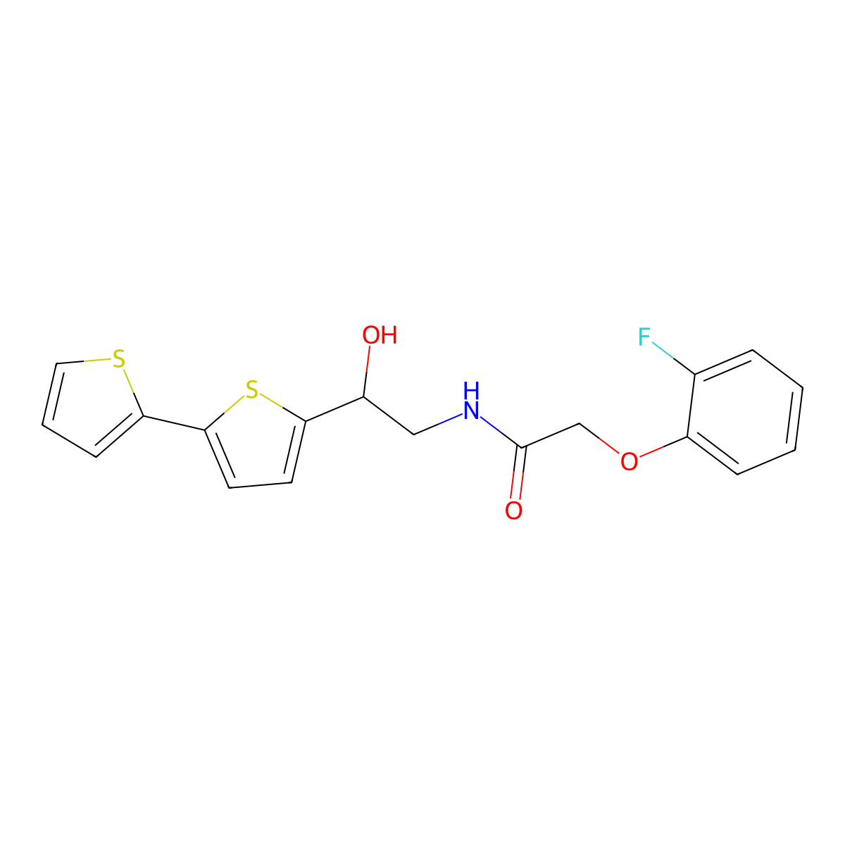 N-(2-{[2,2'-bithiophene]-5-yl}-2-hydroxyethyl)-2-(2-fluorophenoxy)acetamide molecular structure, CAS 2097932-01-7