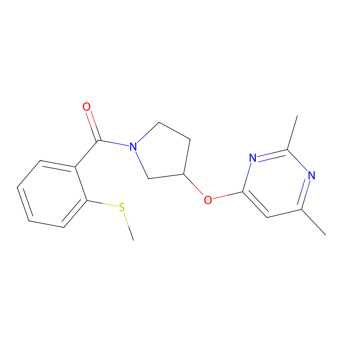2,4-Dimethyl-6-({1-[2-(methylsulfanyl)benzoyl]pyrrolidin-3-yl}oxy)pyrimidine molecular structure, CAS 2097932-03-9