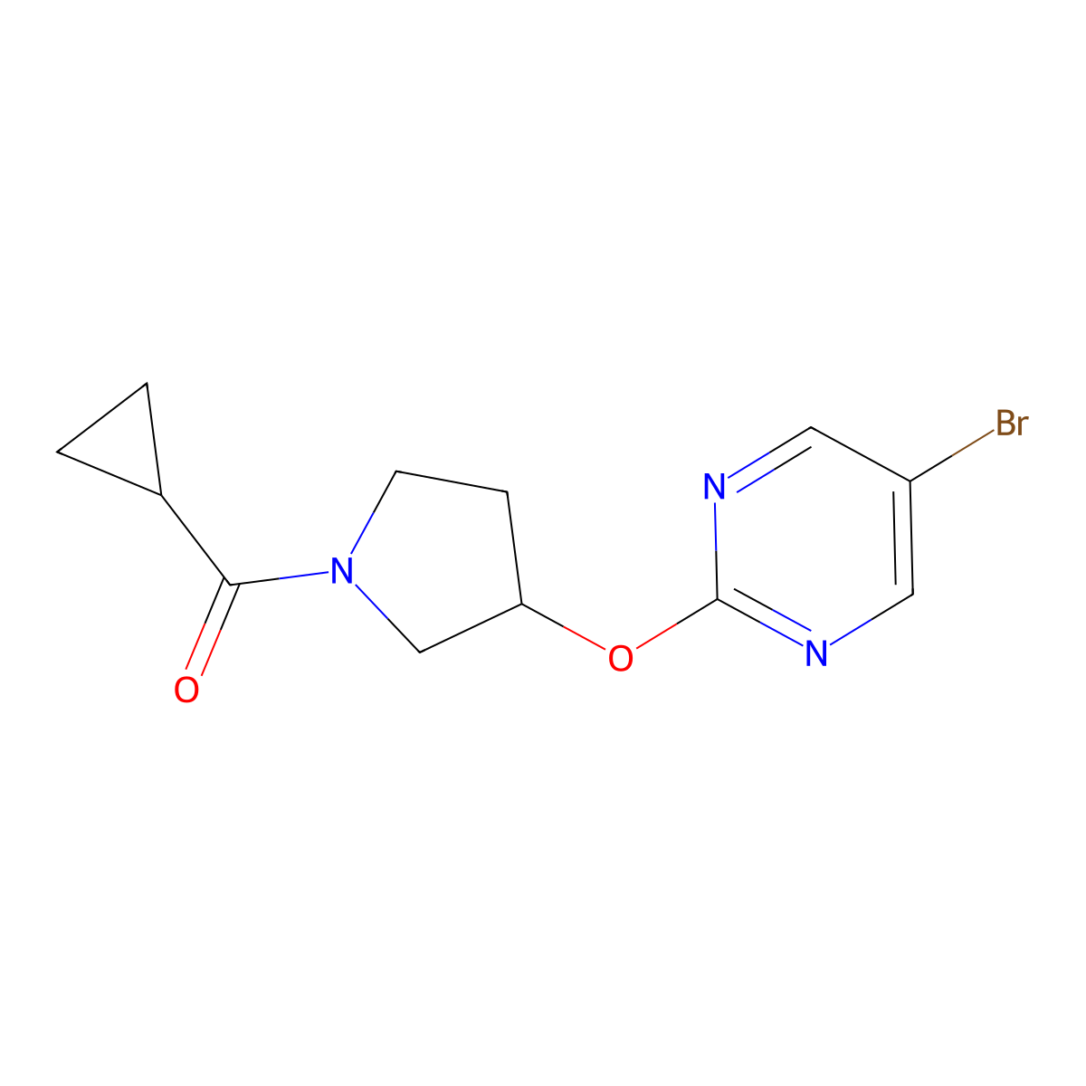 5-Bromo-2-[(1-cyclopropanecarbonylpyrrolidin-3-yl)oxy]pyrimidine molecular structure, CAS 2097932-06-2