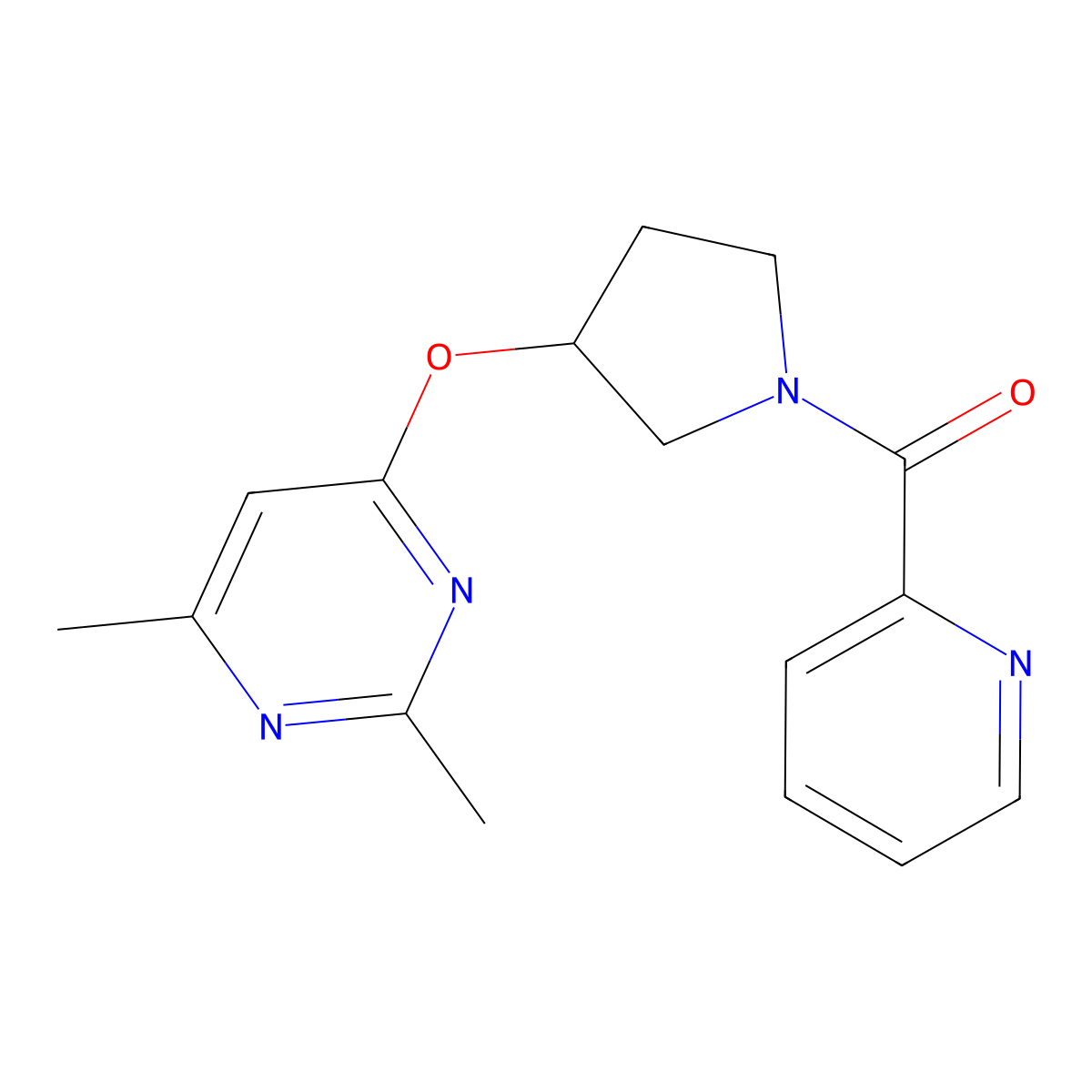 2,4-Dimethyl-6-{[1-(pyridine-2-carbonyl)pyrrolidin-3-yl]oxy}pyrimidine molecular structure, CAS 2097932-08-4