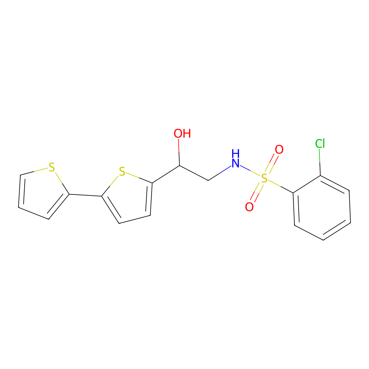 2-{[2,2'-bithiophene]-5-yl}-S-(2-chlorophenyl)-2-hydroxyethane-1-sulfonamido molecular structure, CAS 2097932-13-1