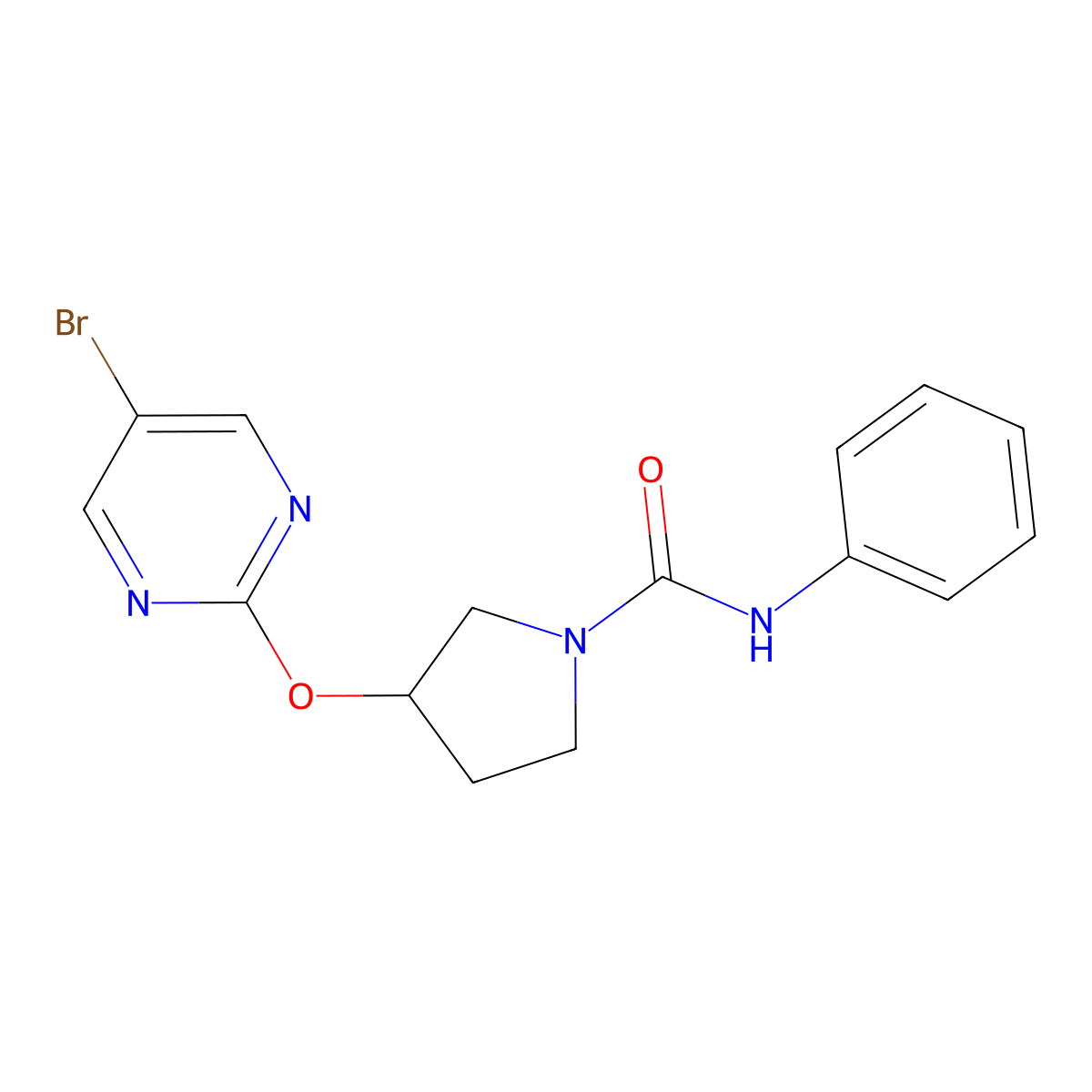 3-[(5-bromopyrimidin-2-yl)oxy]-N-phenylpyrrolidine-1-carboxamide molecular structure, CAS 2097932-17-5