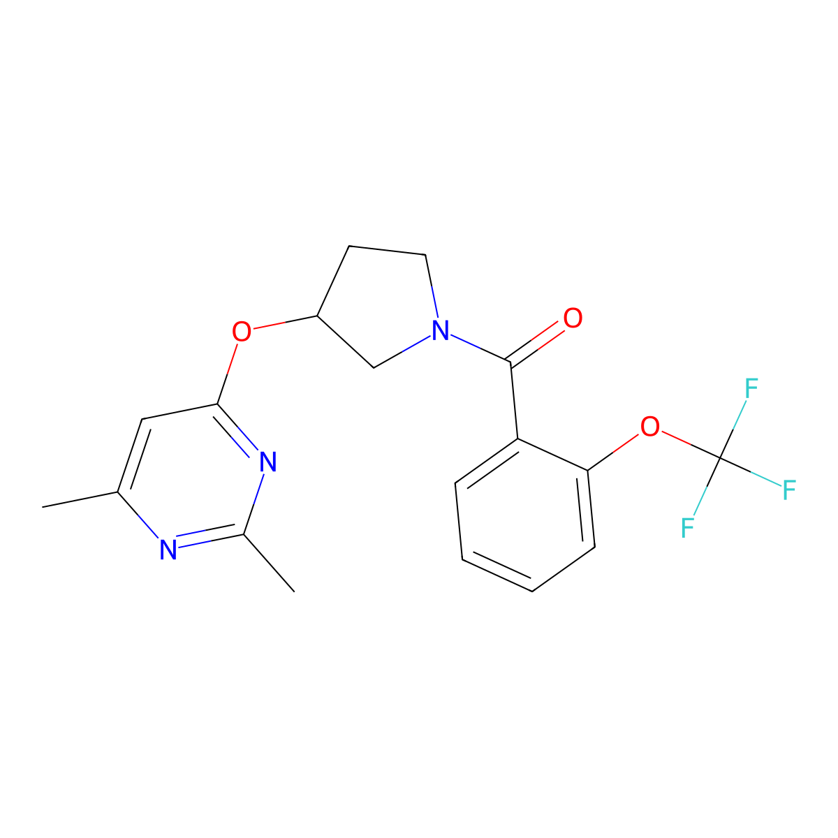 2,4-Dimethyl-6-({1-[2-(trifluoromethoxy)benzoyl]pyrrolidin-3-yl}oxy)pyrimidine molecular structure, CAS 2097932-19-7