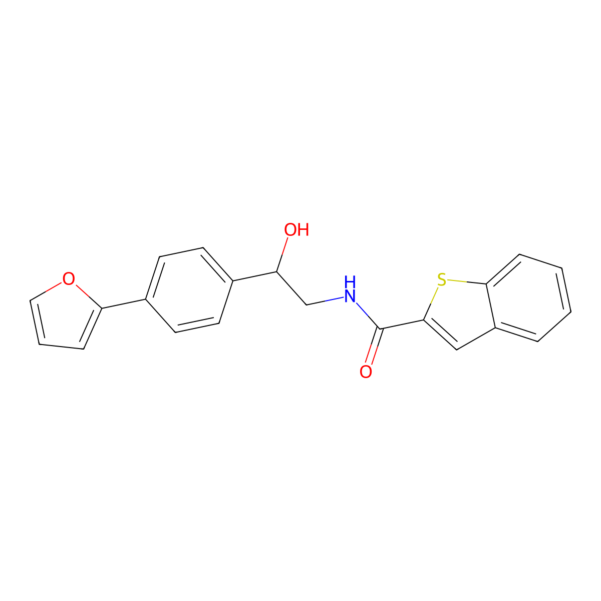 N-{2-[4-(furan-2-yl)phenyl]-2-hydroxyethyl}-1-benzothiophene-2-carboxamide molecular structure, CAS 2097932-22-2
