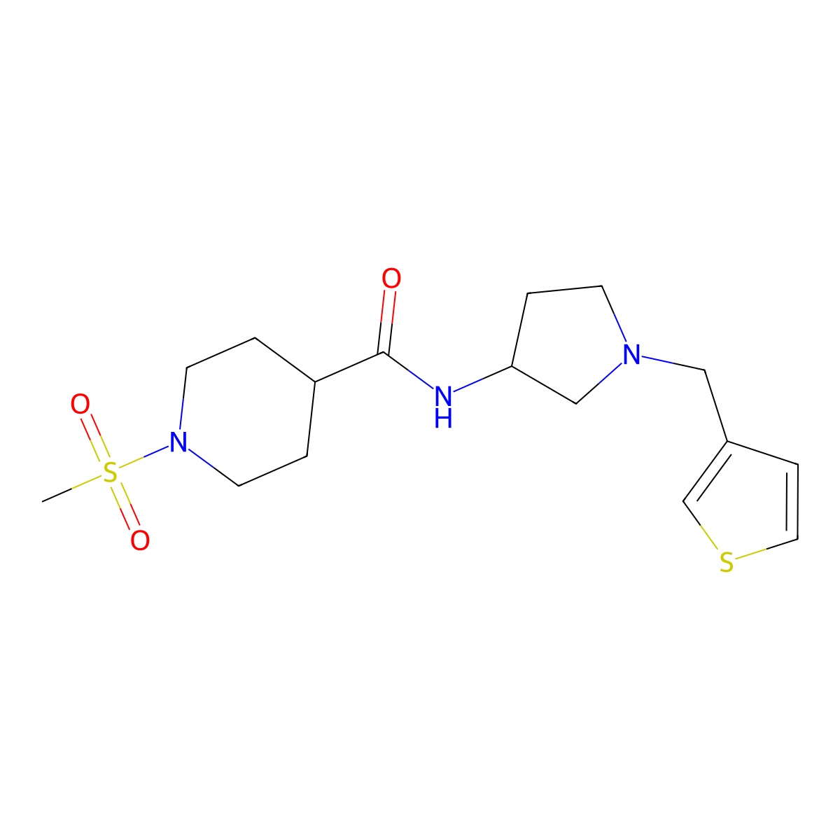 1-methanesulfonyl-N-{1-[(thiophen-3-yl)methyl]pyrrolidin-3-yl}piperidine-4-carboxamide molecular structure, CAS 2097932-26-6