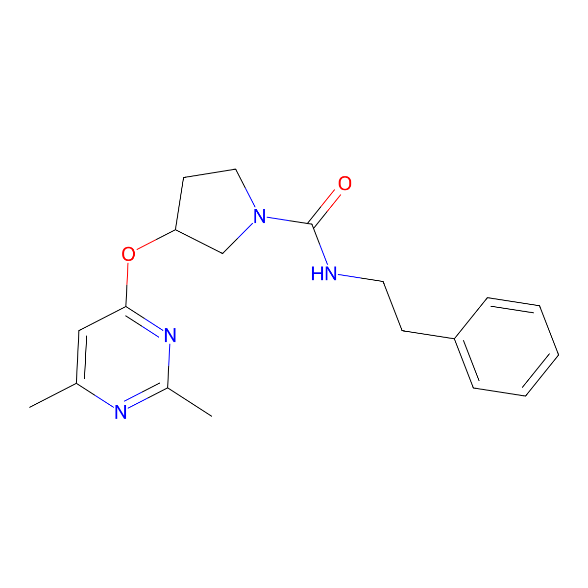 3-[(2,6-dimethylpyrimidin-4-yl)oxy]-N-(2-phenylethyl)pyrrolidine-1-carboxamide molecular structure, CAS 2097932-27-7