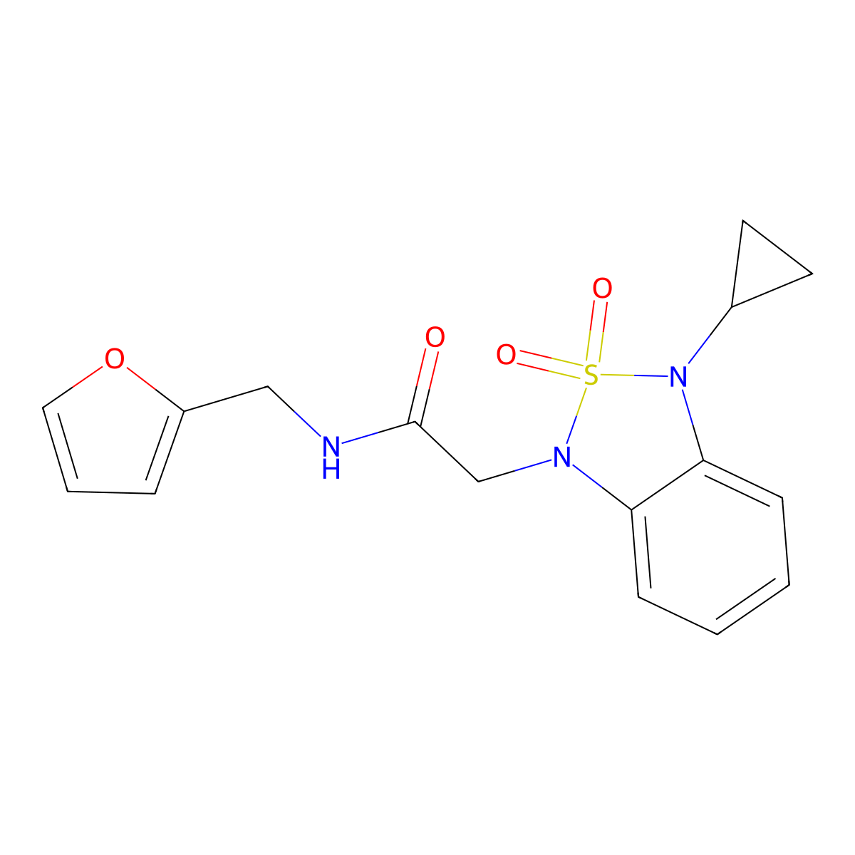 2-(3-cyclopropyl-2,2-dioxo-1,3-dihydro-2lambda6,1,3-benzothiadiazol-1-yl)-N-[(furan-2-yl)methyl]acetamide molecular structure, CAS 2097932-28-8