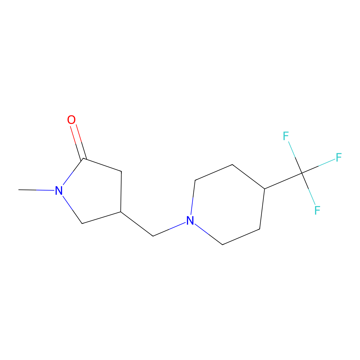 1-Methyl-4-{[4-(trifluoromethyl)piperidin-1-yl]methyl}pyrrolidin-2-one molecular structure, CAS 2097932-31-3