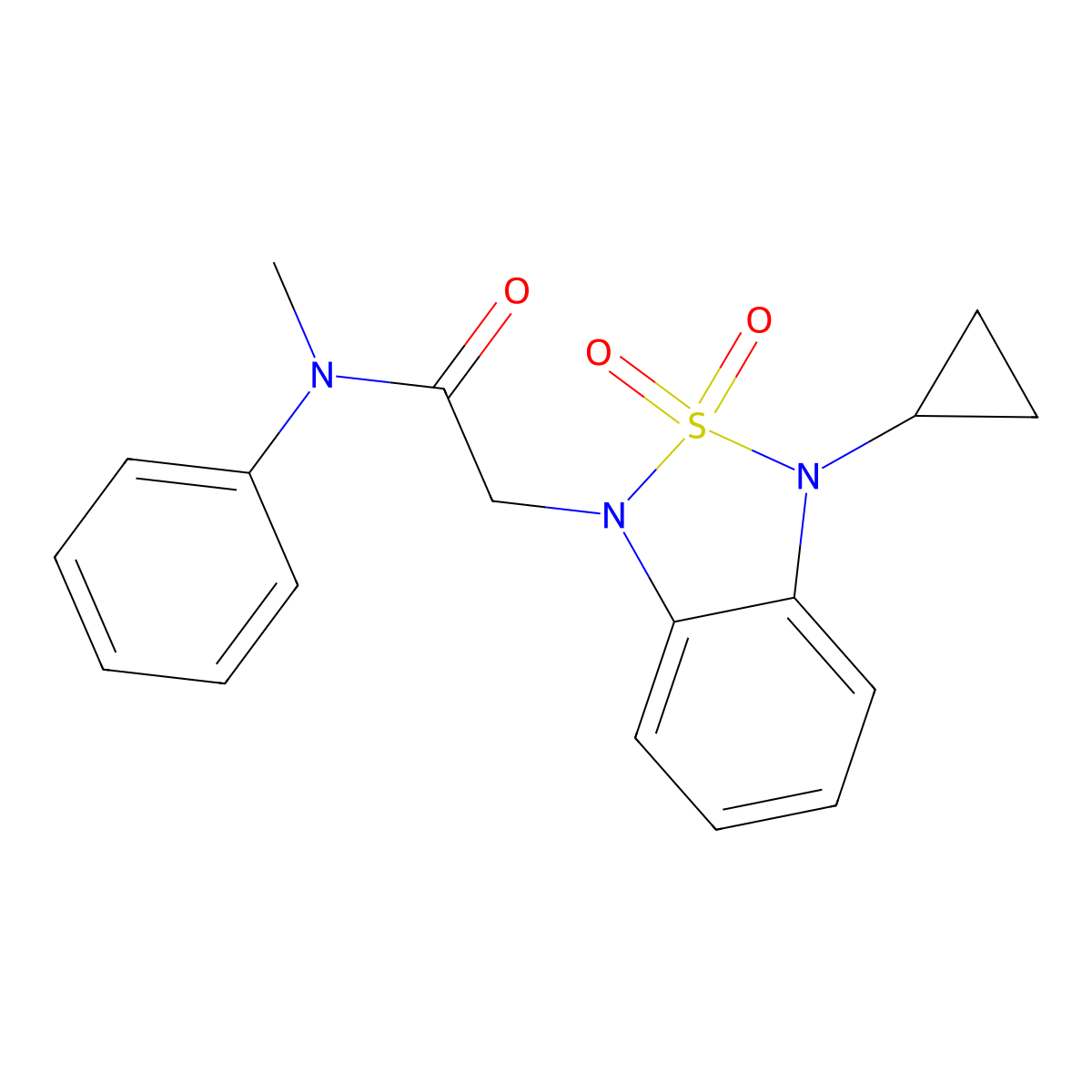 2-(3-cyclopropyl-2,2-dioxo-1,3-dihydro-2lambda6,1,3-benzothiadiazol-1-yl)-N-methyl-N-phenylacetamide molecular structure, CAS 2097932-34-6