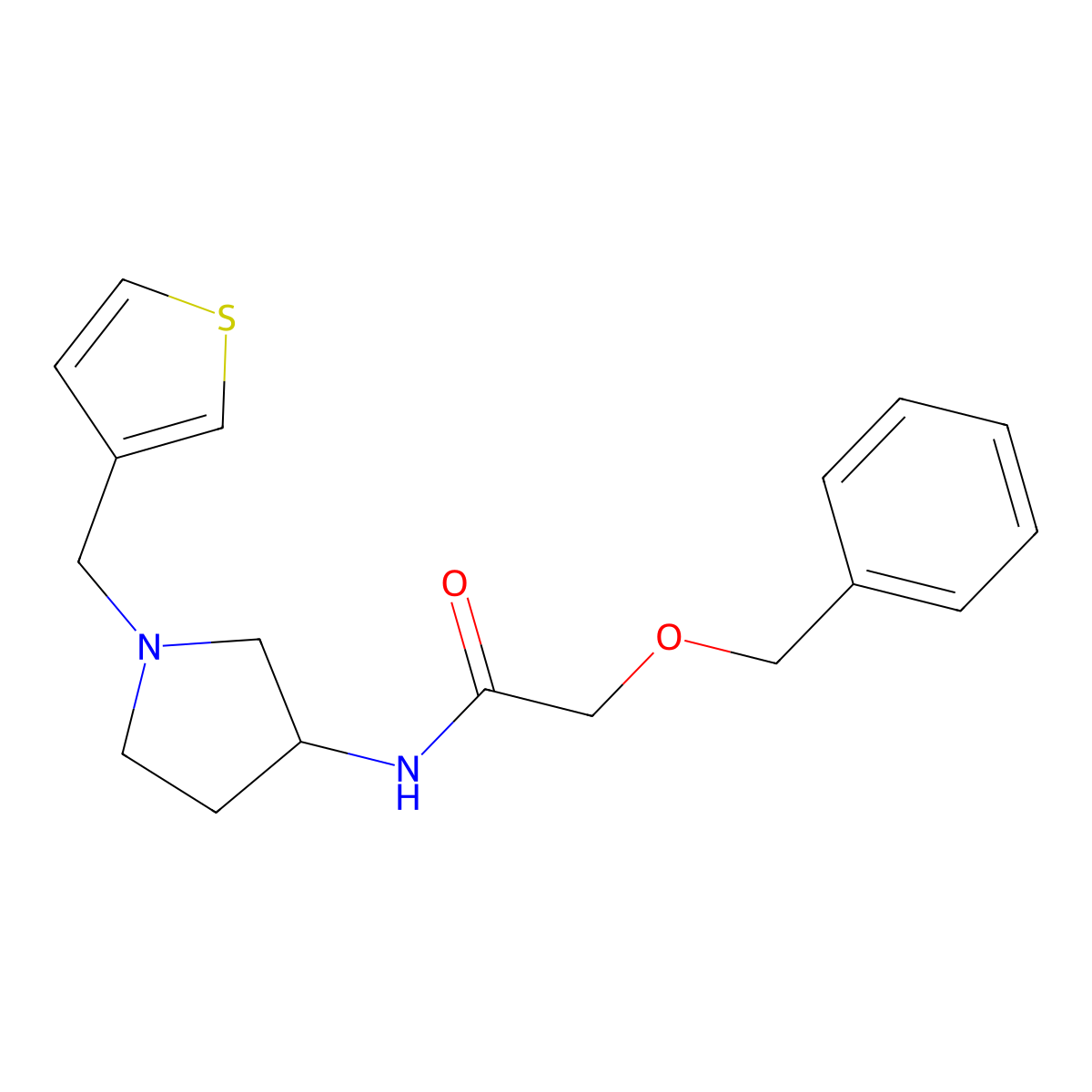 2-(benzyloxy)-N-{1-[(thiophen-3-yl)methyl]pyrrolidin-3-yl}acetamide molecular structure, CAS 2097932-53-9