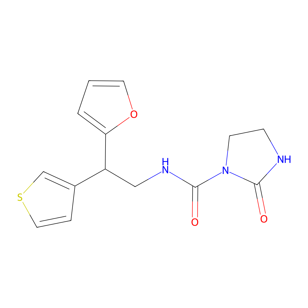 N-[2-(furan-2-yl)-2-(thiophen-3-yl)ethyl]-2-oxoimidazolidine-1-carboxamide molecular structure, CAS 2097932-54-0
