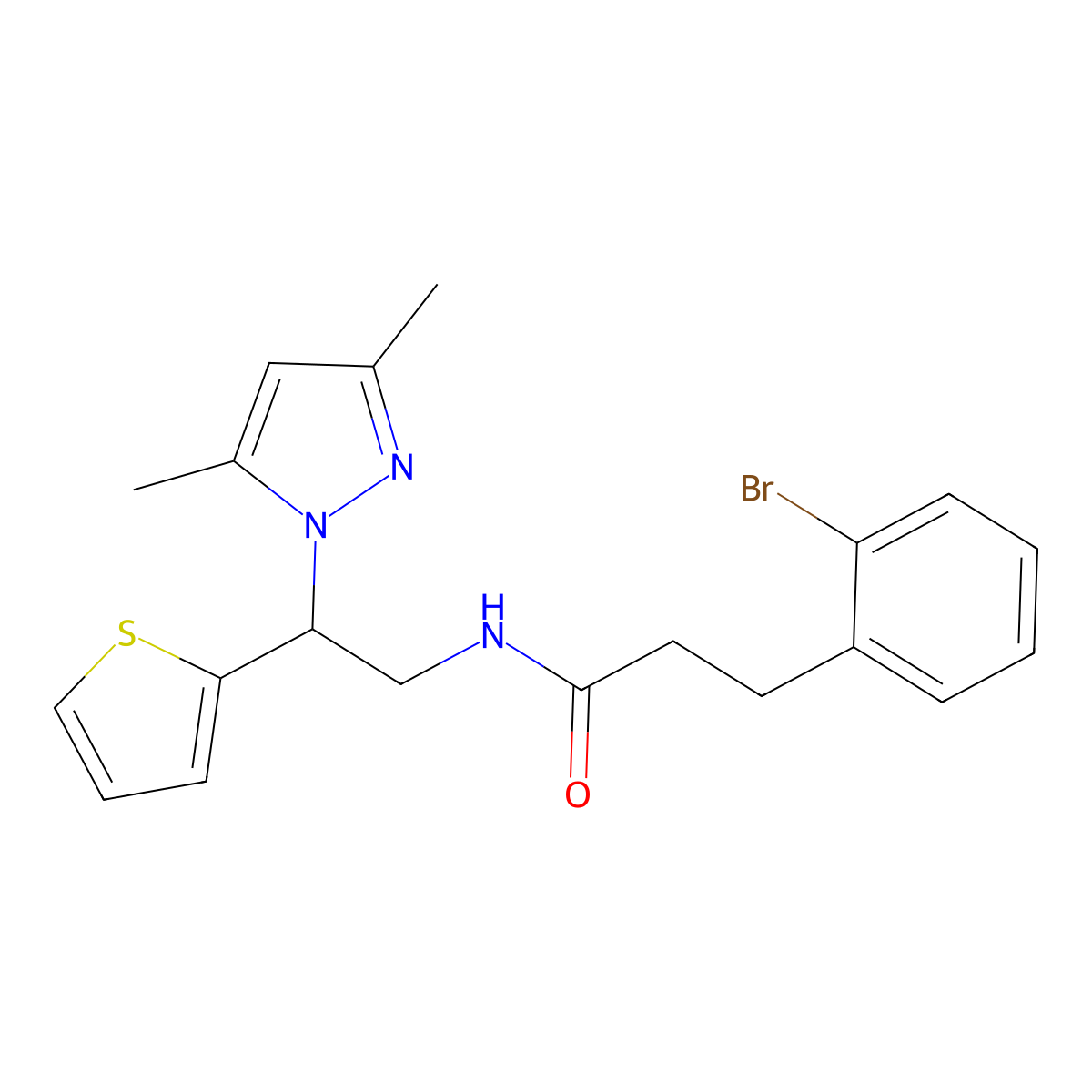 3-(2-bromophenyl)-N-(2-(3,5-dimethyl-1H-pyrazol-1-yl)-2-(thiophen-2-yl)ethyl)propanamide molecular structure, CAS 2097932-55-1