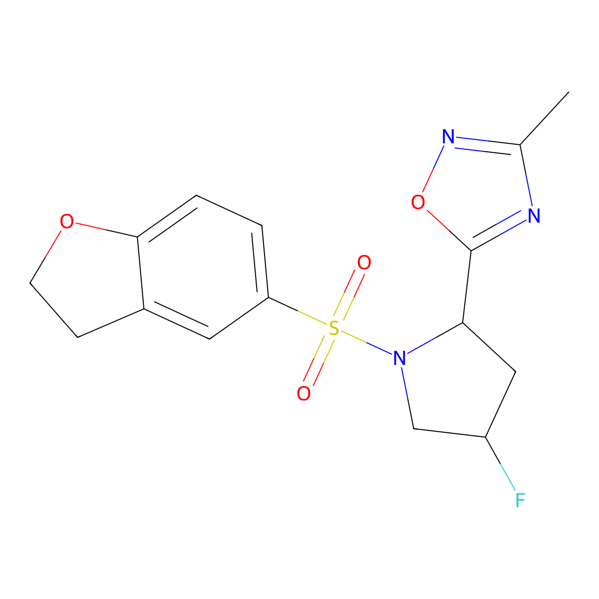 5-[1-(2,3-Dihydro-1-benzofuran-5-sulfonyl)-4-fluoropyrrolidin-2-yl]-3-methyl-1,2,4-oxadiazole molecular structure, CAS 2097932-57-3