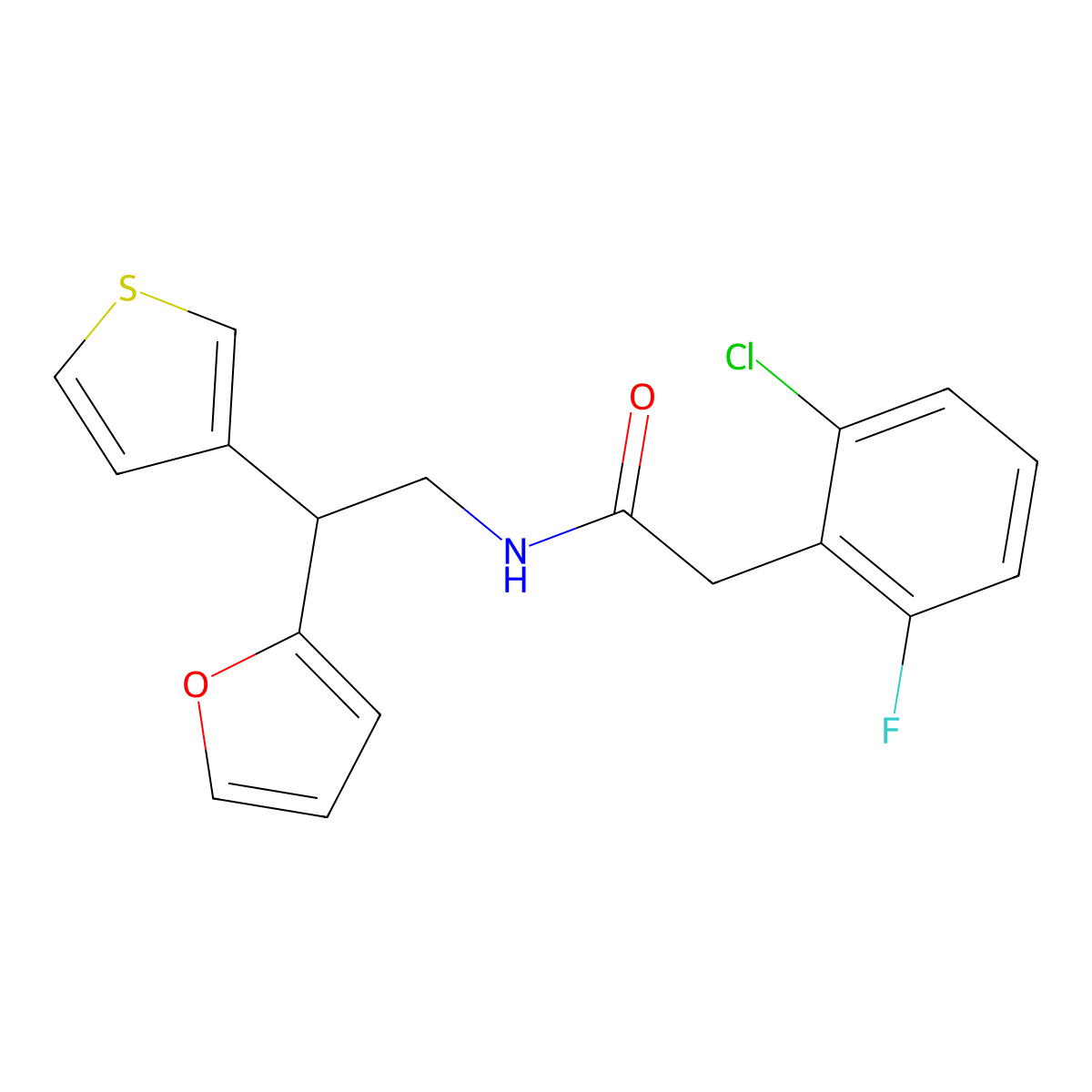 2-(2-chloro-6-fluorophenyl)-N-[2-(furan-2-yl)-2-(thiophen-3-yl)ethyl]acetamide molecular structure, CAS 2097932-59-5