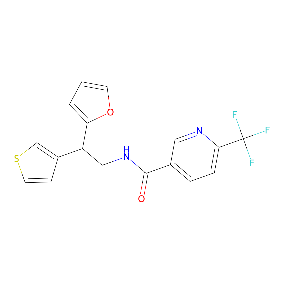 N-[2-(furan-2-yl)-2-(thiophen-3-yl)ethyl]-6-(trifluoromethyl)pyridine-3-carboxamide molecular structure, CAS 2097932-60-8