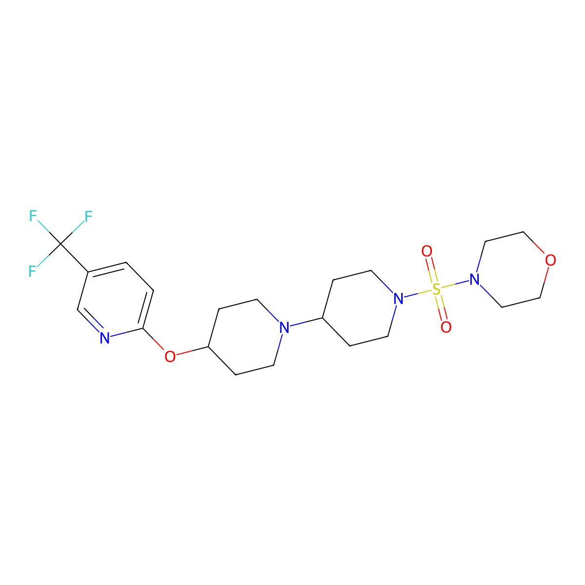 1'-(Morpholine-4-sulfonyl)-4-{[5-(trifluoromethyl)pyridin-2-yl]oxy}-1,4'-bipiperidine molecular structure, CAS 2097932-61-9