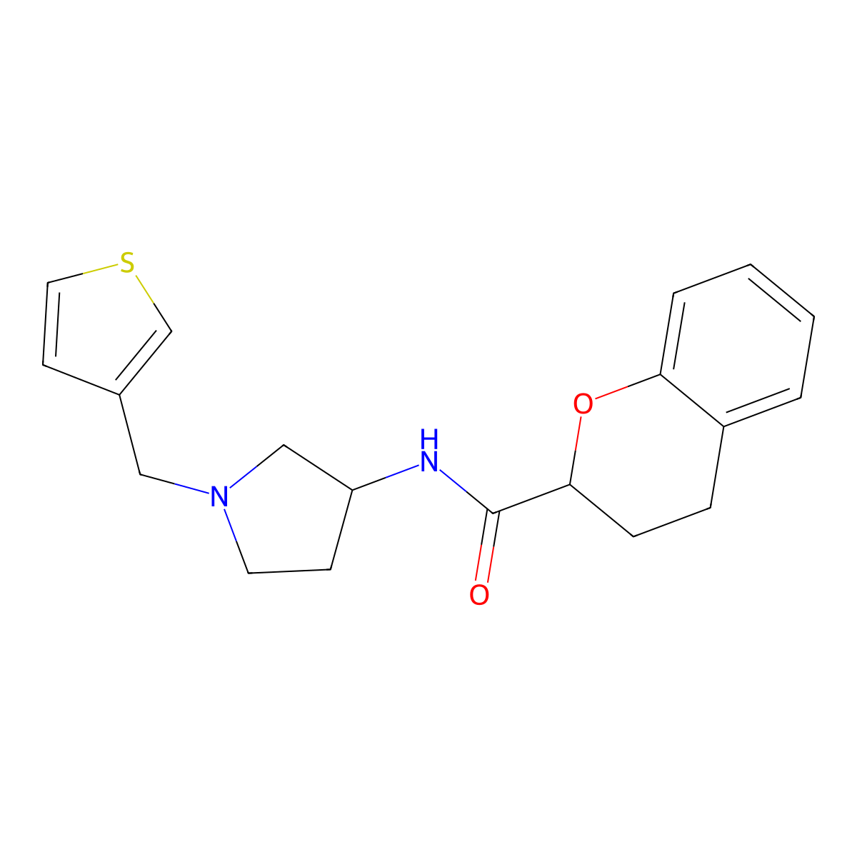 N-{1-[(thiophen-3-yl)methyl]pyrrolidin-3-yl}-3,4-dihydro-2H-1-benzopyran-2-carboxamide molecular structure, CAS 2097932-63-1