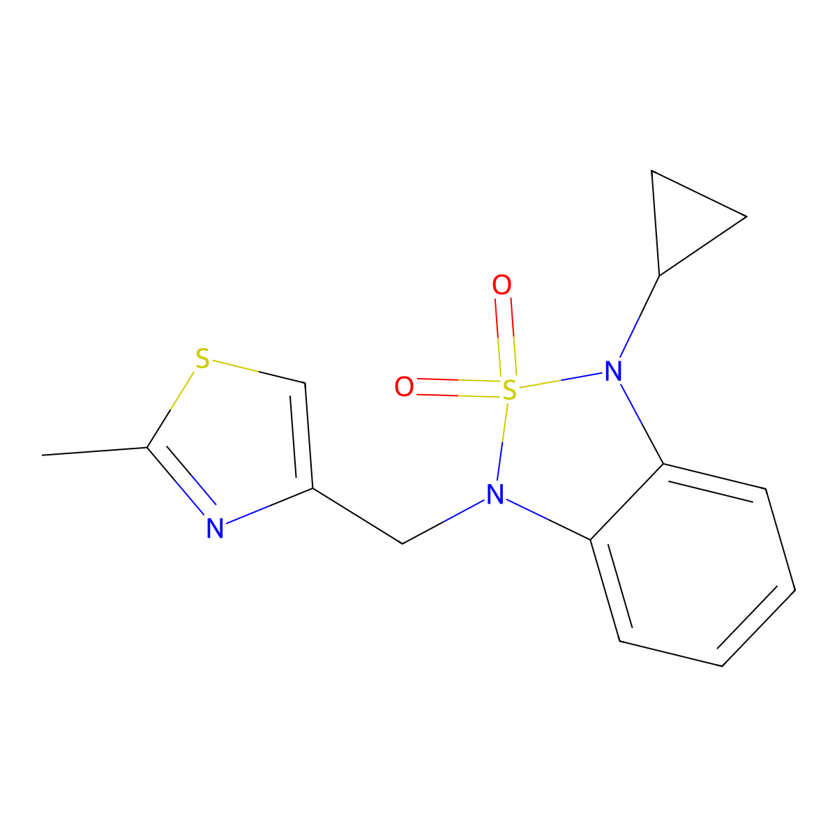 1-Cyclopropyl-3-[(2-methyl-1,3-thiazol-4-yl)methyl]-1,3-dihydro-2lambda6,1,3-benzothiadiazole-2,2-dione molecular structure, CAS 2097932-64-2