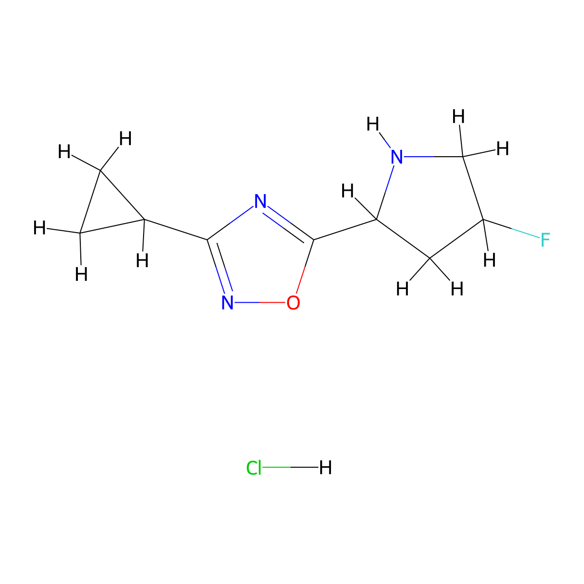 3-Cyclopropyl-5-(4-fluoropyrrolidin-2-yl)-1,2,4-oxadiazole hydrochloride molecular structure, CAS 2097932-65-3