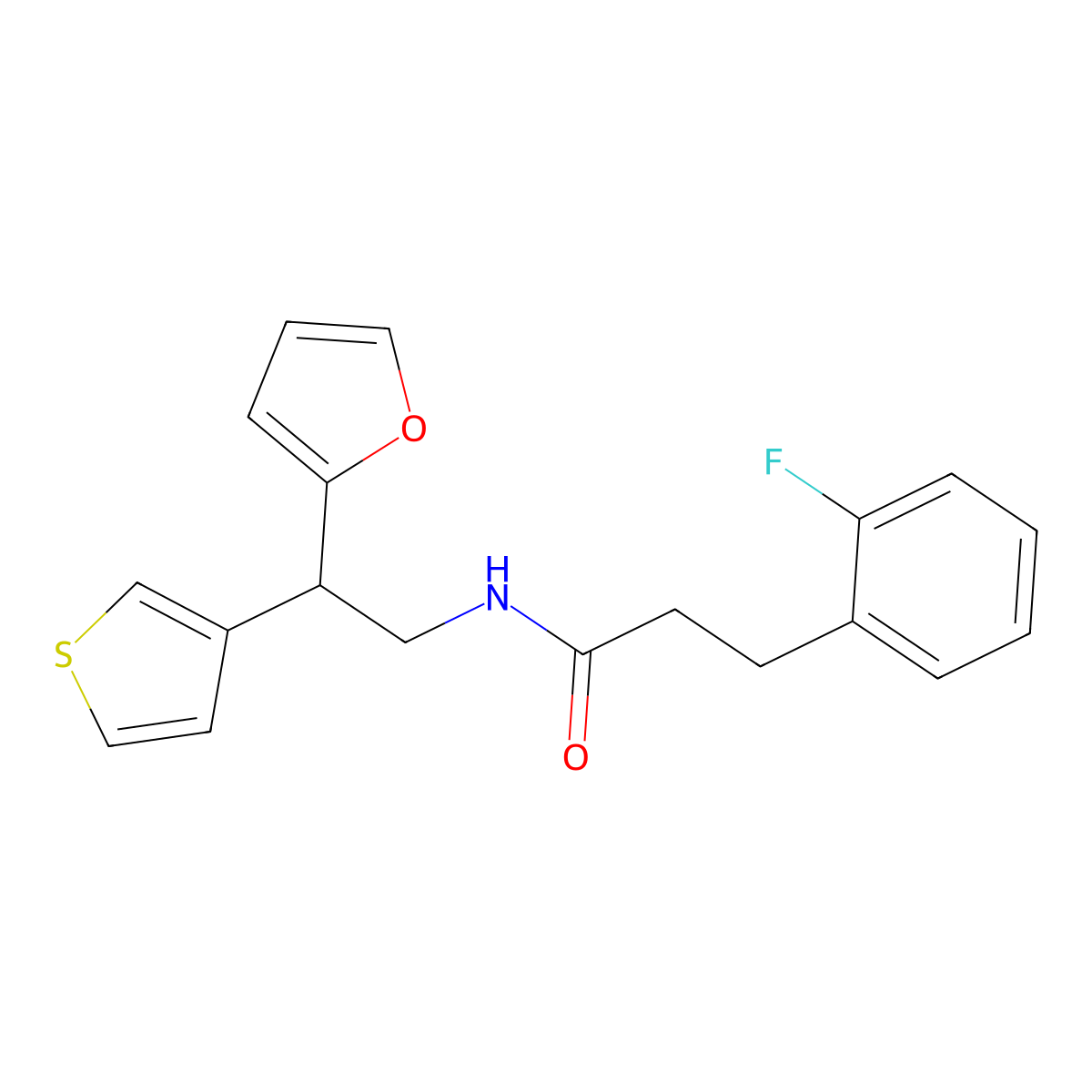 3-(2-fluorophenyl)-N-[2-(furan-2-yl)-2-(thiophen-3-yl)ethyl]propanamide molecular structure, CAS 2097932-67-5
