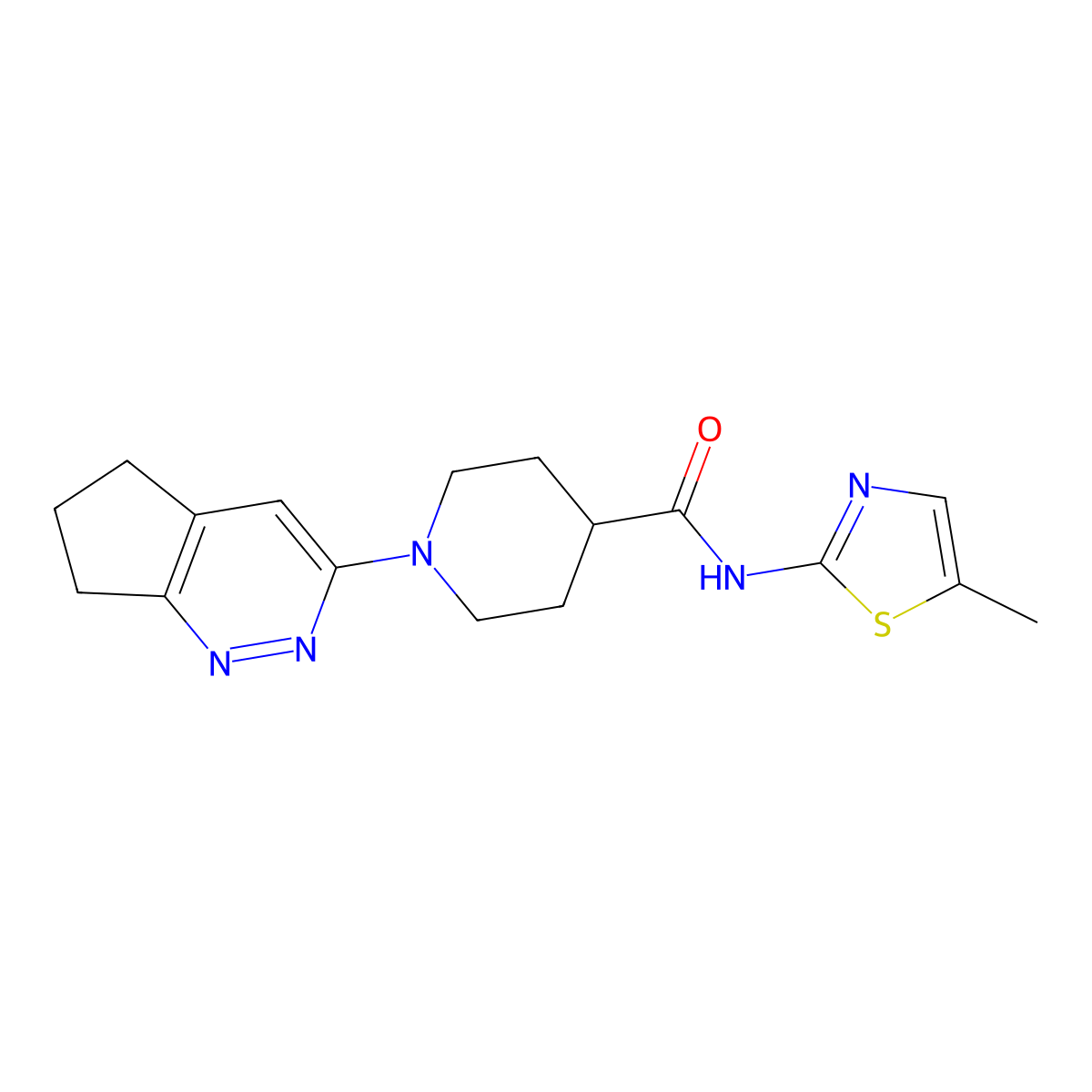 1-{5H,6H,7H-cyclopenta[c]pyridazin-3-yl}-N-(5-methyl-1,3-thiazol-2-yl)piperidine-4-carboxamide molecular structure, CAS 2097932-68-6