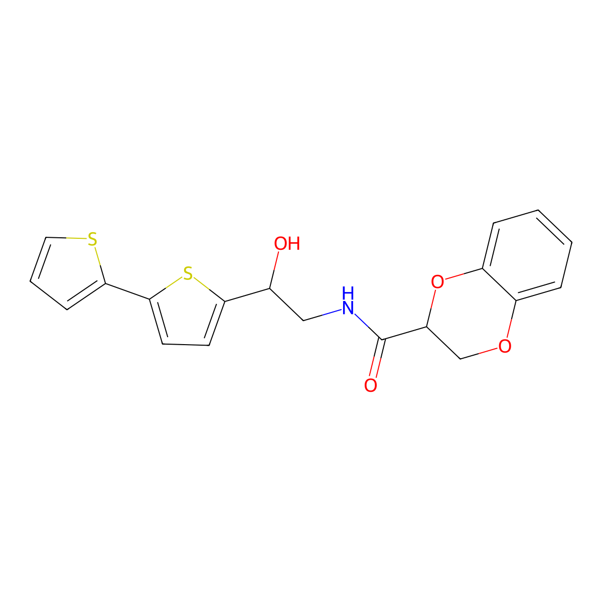 N-(2-{[2,2'-bithiophene]-5-yl}-2-hydroxyethyl)-2,3-dihydro-1,4-benzodioxine-2-carboxamide molecular structure, CAS 2097932-69-7