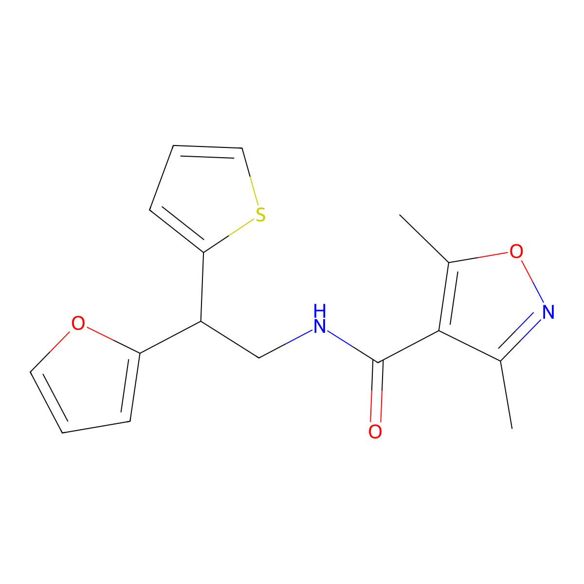 N-[2-(furan-2-yl)-2-(thiophen-2-yl)ethyl]-3,5-dimethyl-1,2-oxazole-4-carboxamide molecular structure, CAS 2097932-72-2