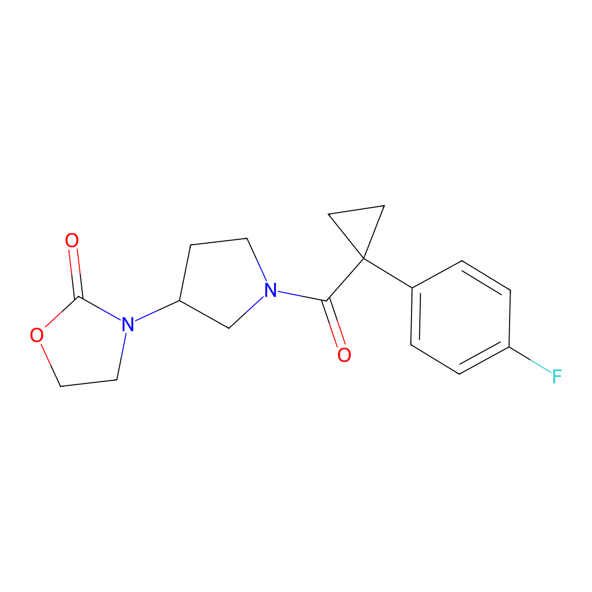 3-{1-[1-(4-Fluorophenyl)cyclopropanecarbonyl]pyrrolidin-3-yl}-1,3-oxazolidin-2-one molecular structure, CAS 2097932-73-3