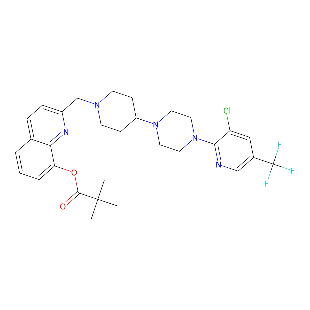 2-[(4-{4-[3-Chloro-5-(trifluoromethyl)pyridin-2-yl]piperazin-1-yl}piperidin-1-yl)methyl]quinolin-8-yl 2,2-dimethylpropanoate molecular structure, CAS 2097932-75-5