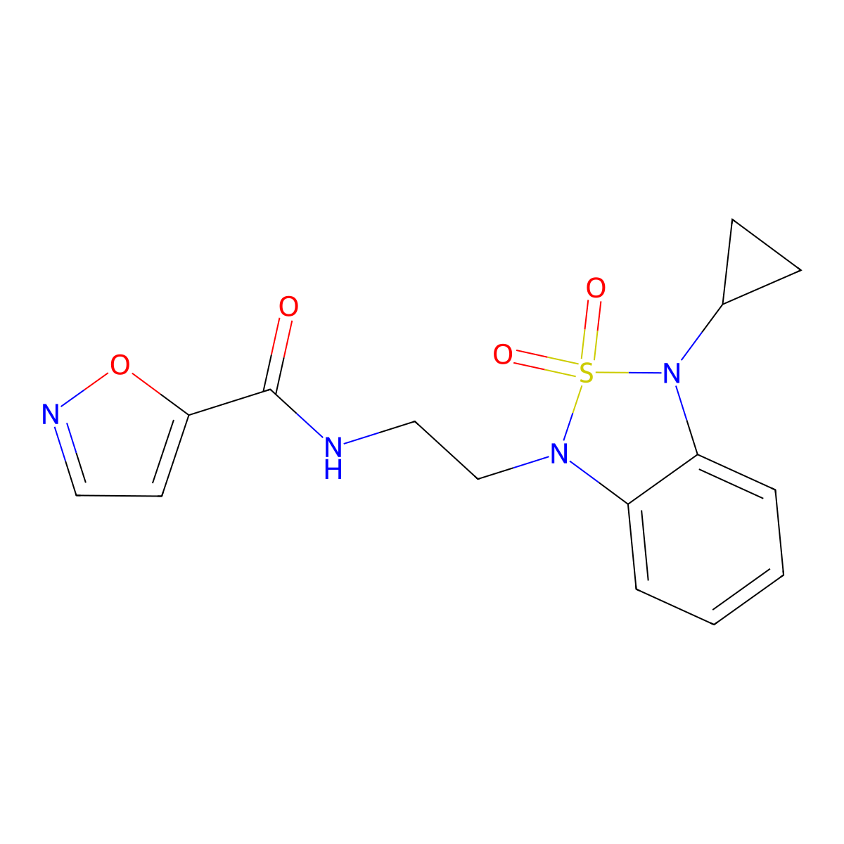 N-[2-(3-cyclopropyl-2,2-dioxo-1,3-dihydro-2lambda6,1,3-benzothiadiazol-1-yl)ethyl]-1,2-oxazole-5-carboxamide molecular structure, CAS 2097932-76-6