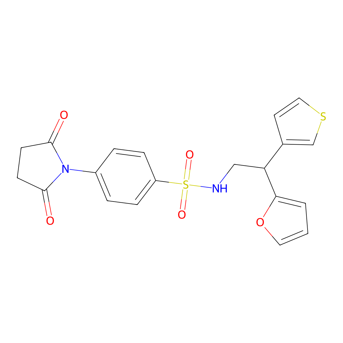 4-(2,5-dioxopyrrolidin-1-yl)-N-[2-(furan-2-yl)-2-(thiophen-3-yl)ethyl]benzene-1-sulfonamide molecular structure, CAS 2097932-78-8