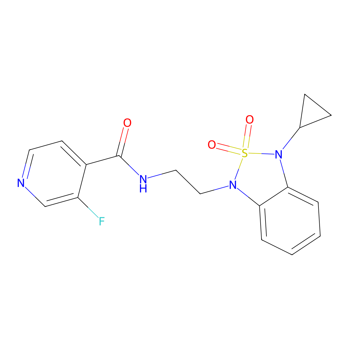 N-[2-(3-cyclopropyl-2,2-dioxo-1,3-dihydro-2lambda6,1,3-benzothiadiazol-1-yl)ethyl]-3-fluoropyridine-4-carboxamide molecular structure, CAS 2097932-79-9