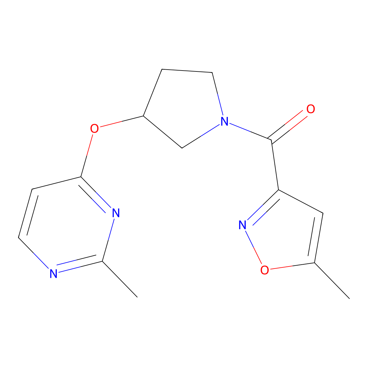 2-Methyl-4-{[1-(5-methyl-1,2-oxazole-3-carbonyl)pyrrolidin-3-yl]oxy}pyrimidine molecular structure, CAS 2097932-81-3