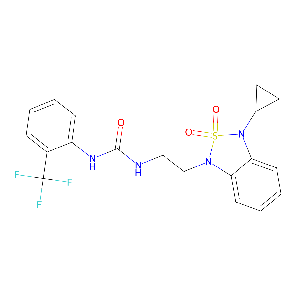 3-[2-(3-Cyclopropyl-2,2-dioxo-1,3-dihydro-2lambda6,1,3-benzothiadiazol-1-yl)ethyl]-1-[2-(trifluoromethyl)phenyl]urea molecular structure, CAS 2097932-83-5