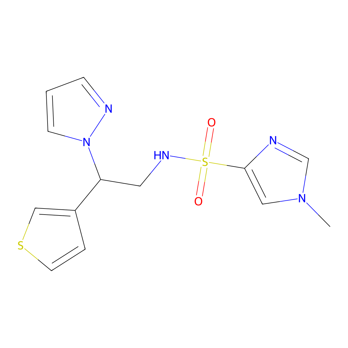 1-methyl-N-[2-(1H-pyrazol-1-yl)-2-(thiophen-3-yl)ethyl]-1H-imidazole-4-sulfonamide molecular structure, CAS 2097932-90-4