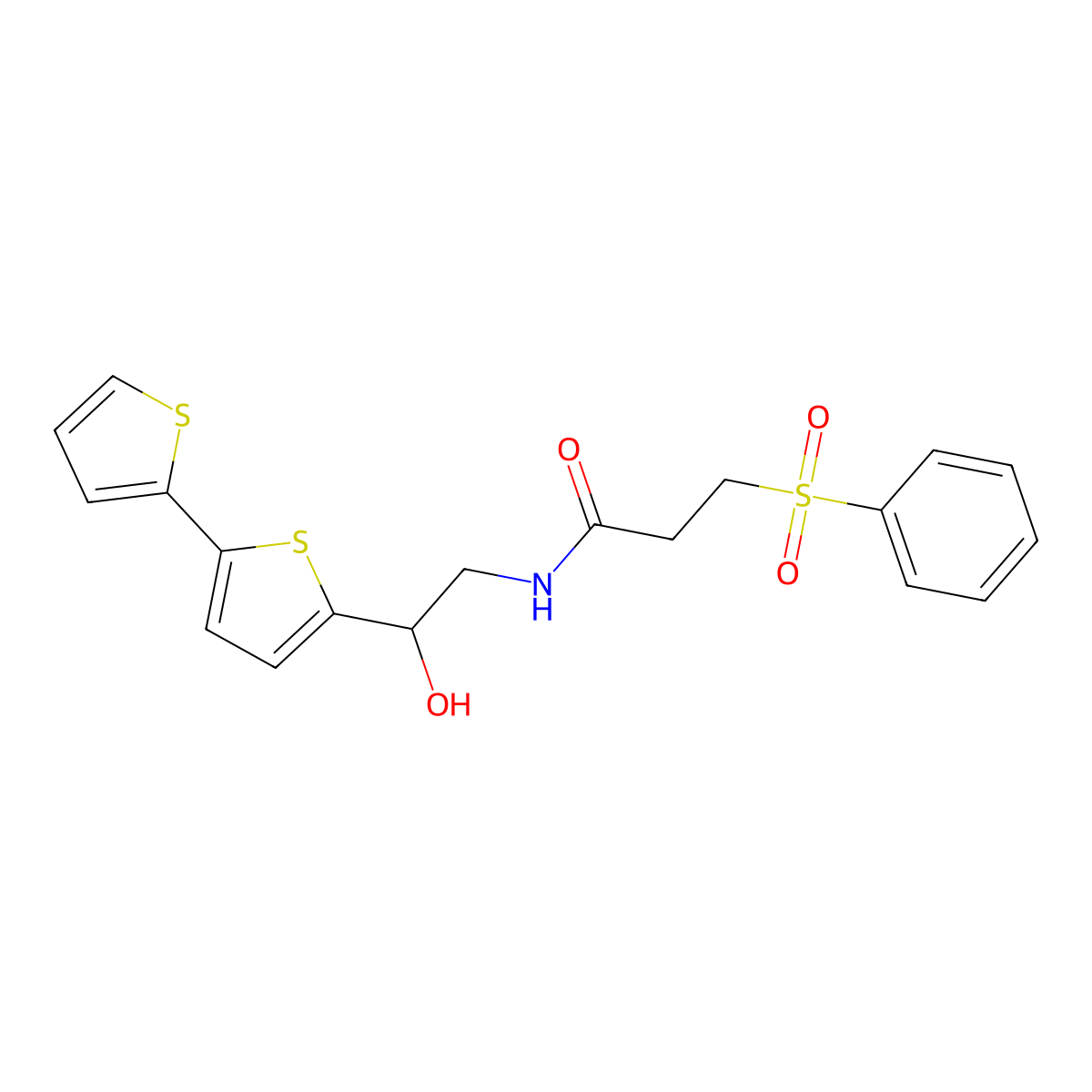 3-(benzenesulfonyl)-N-(2-{[2,2'-bithiophene]-5-yl}-2-hydroxyethyl)propanamide molecular structure, CAS 2097932-91-5