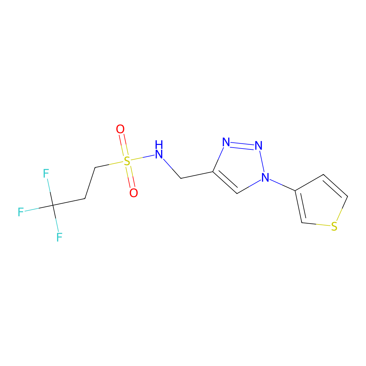 3,3,3-trifluoro-N-{[1-(thiophen-3-yl)-1H-1,2,3-triazol-4-yl]methyl}propane-1-sulfonamide molecular structure, CAS 2097932-95-9