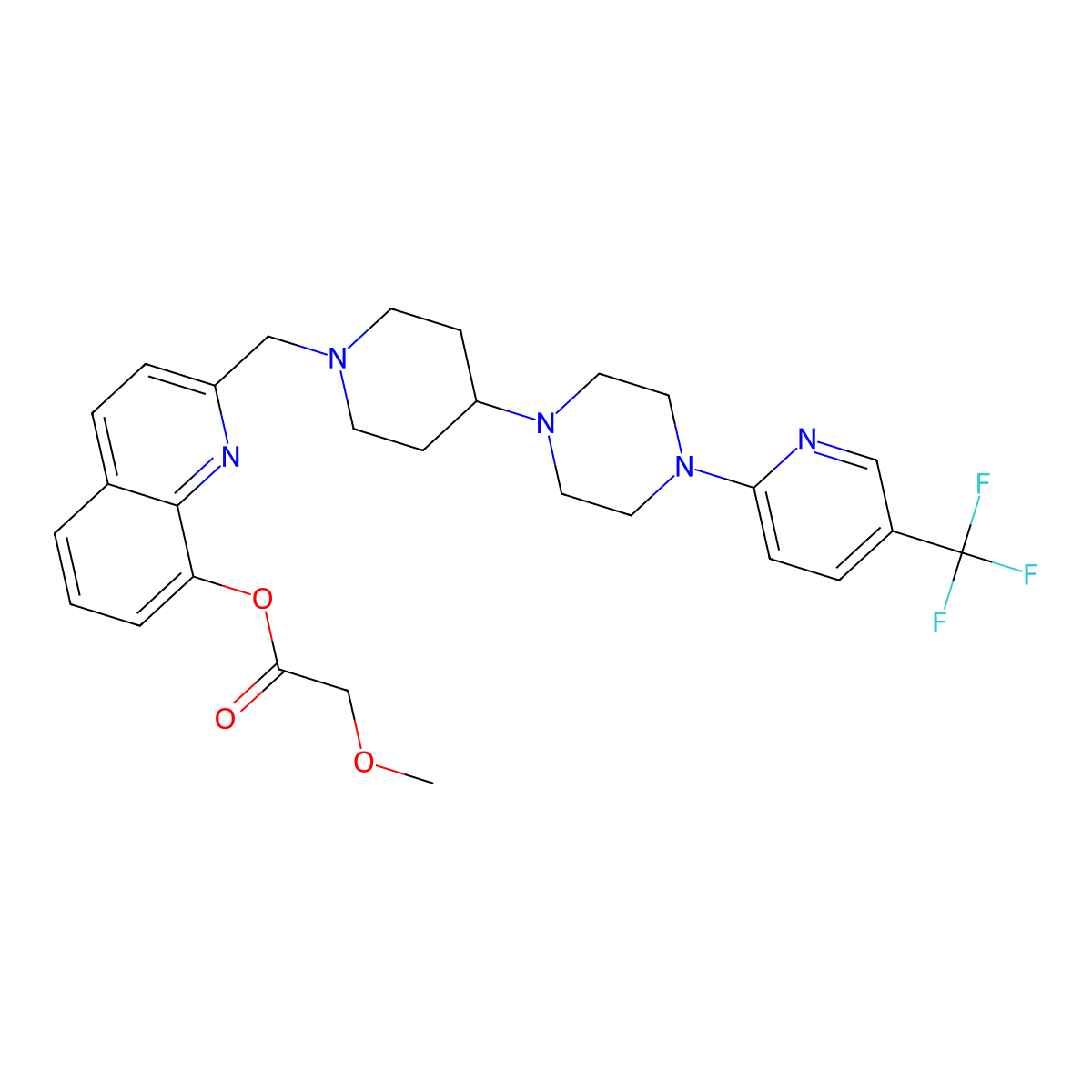 2-[(4-{4-[5-(Trifluoromethyl)pyridin-2-yl]piperazin-1-yl}piperidin-1-yl)methyl]quinolin-8-yl 2-methoxyacetate molecular structure, CAS 2097932-96-0