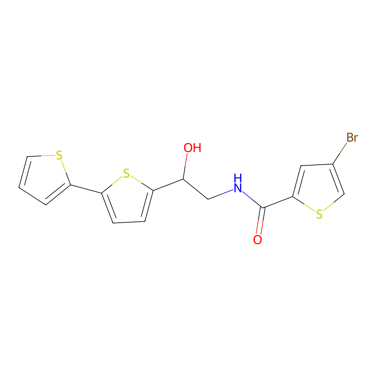 N-(2-{[2,2'-bithiophene]-5-yl}-2-hydroxyethyl)-4-bromothiophene-2-carboxamide molecular structure, CAS 2097933-01-0