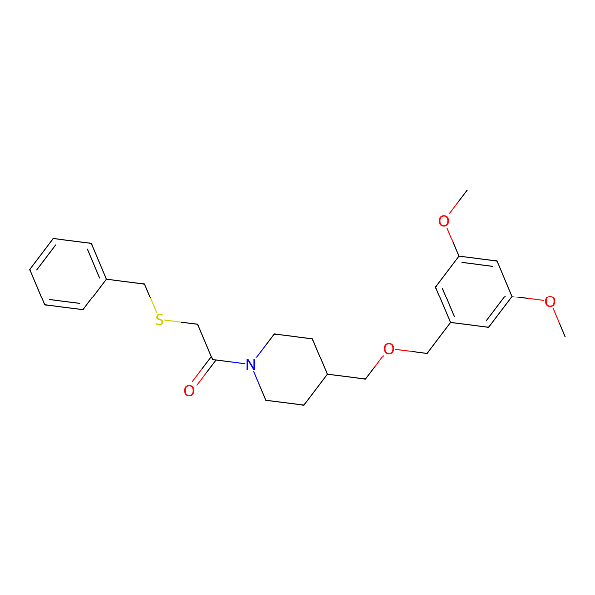 2-(Benzylthio)-1-(4-(((3,5-dimethoxybenzyl)oxy)methyl)piperidin-1-yl)ethanone molecular structure, CAS 2097933-05-4