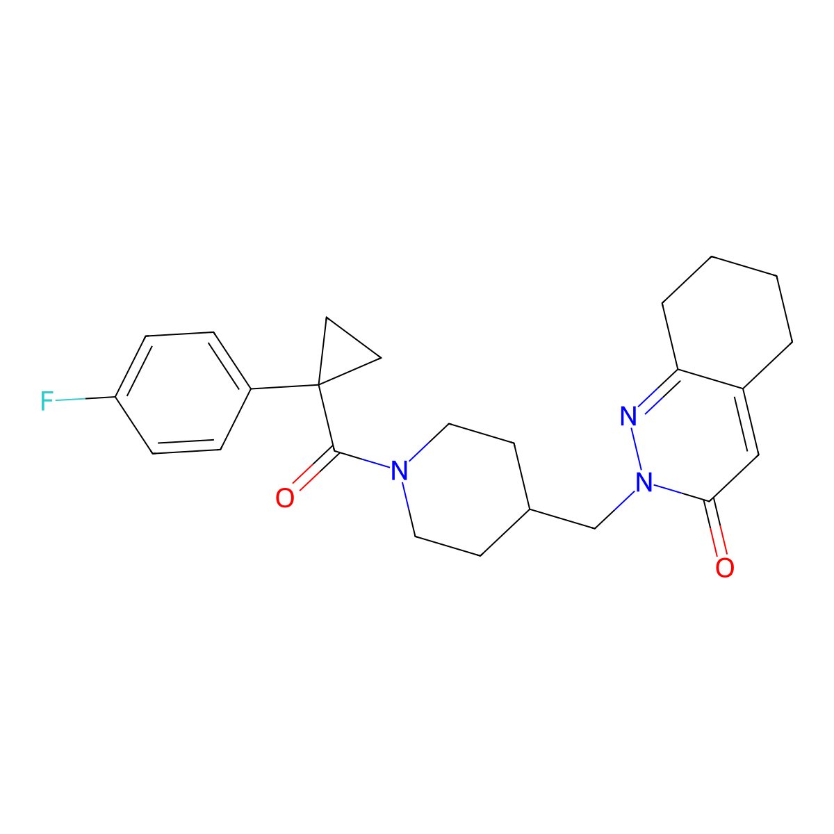 2-({1-[1-(4-Fluorophenyl)cyclopropanecarbonyl]piperidin-4-yl}methyl)-2,3,5,6,7,8-hexahydrocinnolin-3-one molecular structure, CAS 2097933-07-6