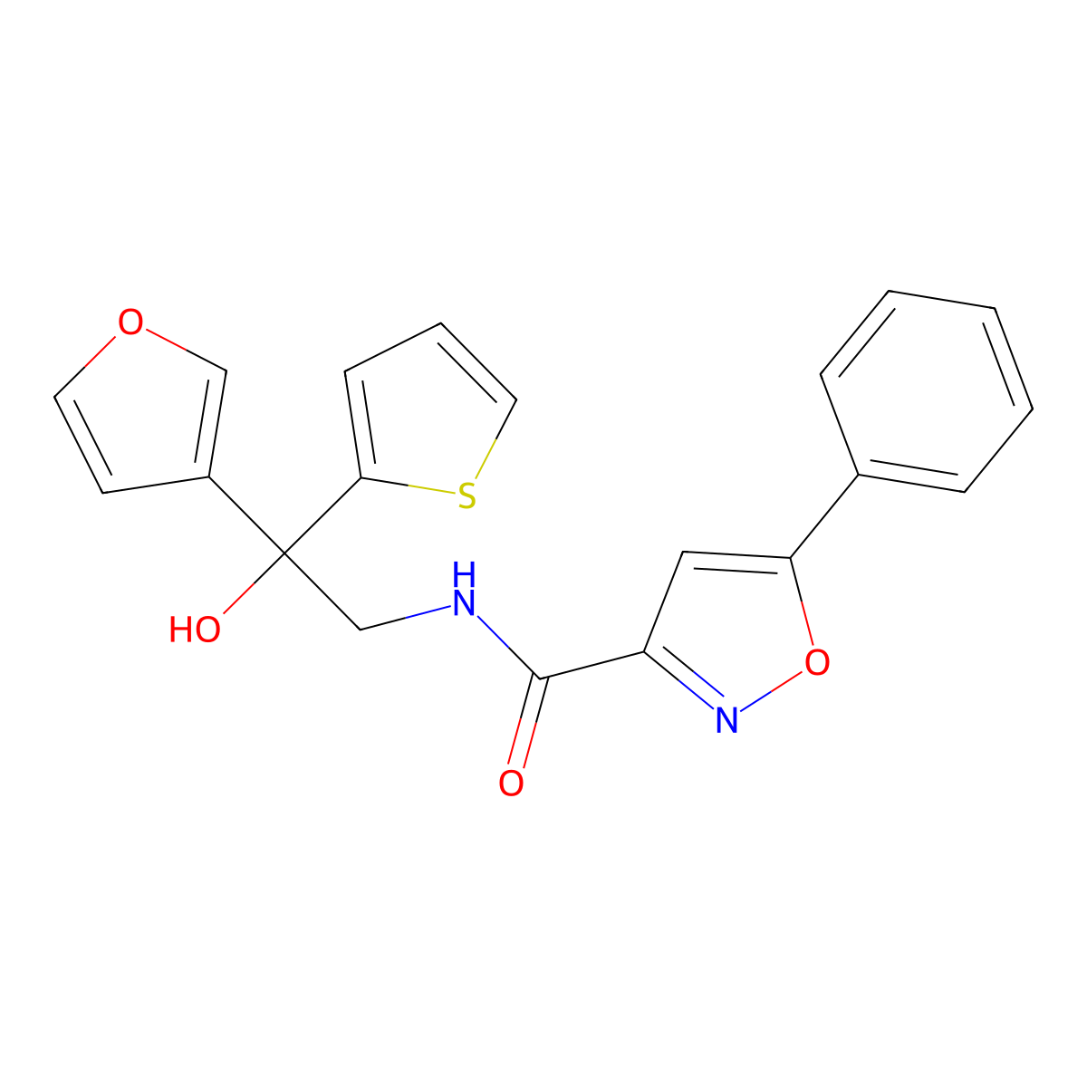 N-[2-(furan-3-yl)-2-hydroxy-2-(thiophen-2-yl)ethyl]-5-phenyl-1,2-oxazole-3-carboxamide molecular structure, CAS 2097933-08-7