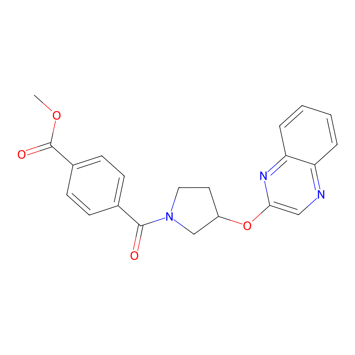 Methyl 4-[3-(quinoxalin-2-yloxy)pyrrolidine-1-carbonyl]benzoate molecular structure, CAS 2097933-09-8