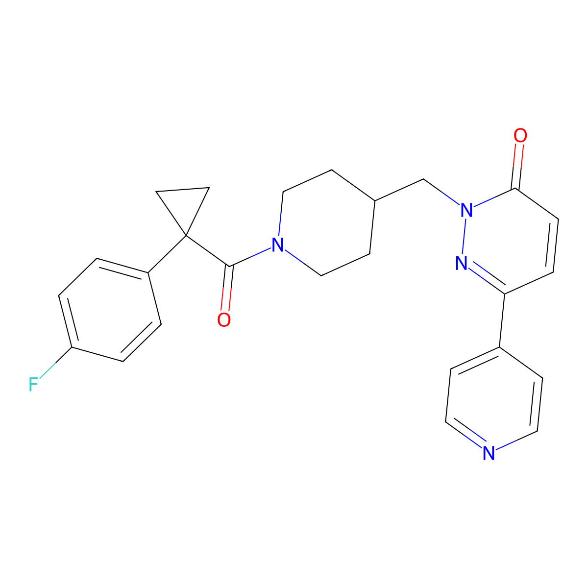 2-({1-[1-(4-Fluorophenyl)cyclopropanecarbonyl]piperidin-4-yl}methyl)-6-(pyridin-4-yl)-2,3-dihydropyridazin-3-one molecular structure, CAS 2097933-16-7